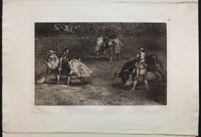 Stierengevechten: Een Stierenvechter op de Schouders van een Assistent, die een Stier Spiest door Francisco de Goya
