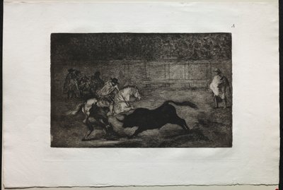 Stierengevechten: Een Spaanse ridder breekt korte speren met de hulp van assistenten, 1876 door Francisco de Goya