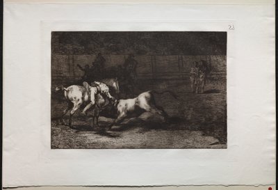 Stierengevechten: Mariano Ceballos, alias de Indiaan, doodt de stier vanaf zijn paard, 1876 door Francisco de Goya