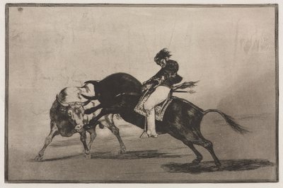 Stierengevechten: Dezelfde Ceballos Gezeten op een Andere Stier Breekt Korte Speren in de Ring in Madrid door Francisco de Goya