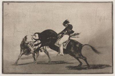 Stierengevechten: Dezelfde Ceballos Op Een Andere Stier Breekt Korte Speren in de Ring, 1876 door Francisco de Goya