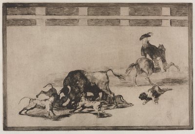 Stierengevechten: Ze laten honden los op de stier, 1876 door Francisco de Goya