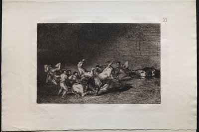 Stierengevechten: Twee Teams van Picadors Worden de Een na de Ander Door een Enkele Stier Gegooid door Francisco de Goya