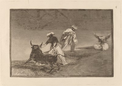 Ze spelen nog een met de cape in een omheining door Francisco de Goya