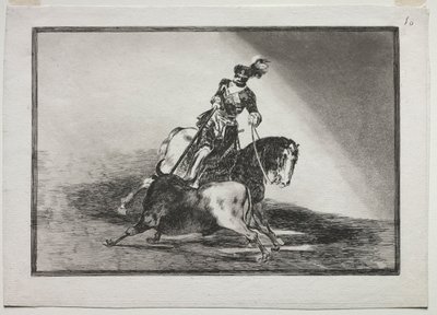 Karel V die een stier spietst in de arena van Valladolid, 1815-1816 door Francisco de Goya