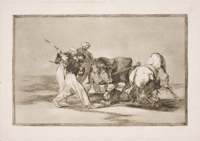 De Moren die zich in Spanje vestigden en de bijgelovigheid van de Koran opgaven, leerden deze kunst om een stier op de vlakte te jagen en te spietsen door Francisco de Goya