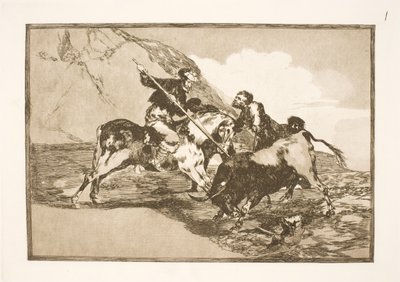 De manier waarop de oude Spanjaarden te paard stieren op de vlakte joegen door Francisco de Goya