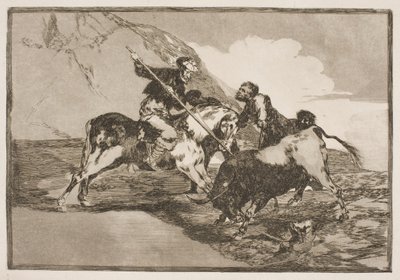 De manier waarop de oude Spanjaarden te paard stieren op de vlakte jaagden door Francisco de Goya