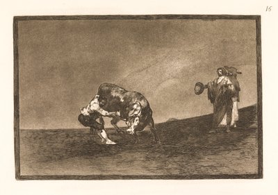 Dezelfde man trekt een stier omver in de arena van Madrid door Francisco de Goya