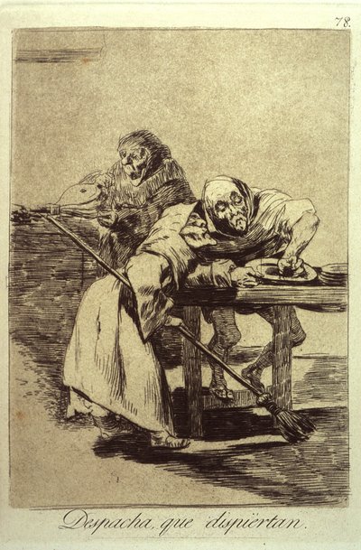 Despacha Que Dispiertan Wees snel, ze worden wakker, plaat 78 uit Los Caprichos, 1799 door Francisco de Goya