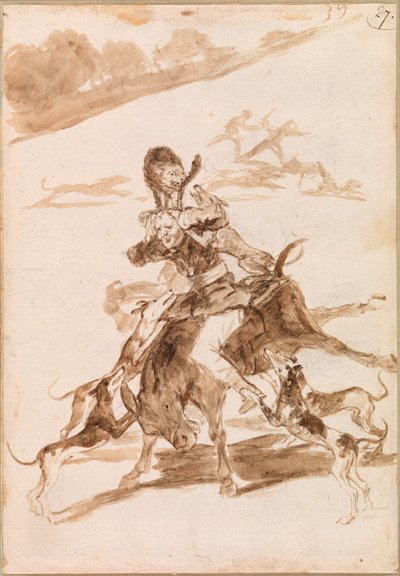 Honden Achtervolgen een Kat op een Man op een Ezel door Francisco de Goya