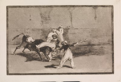 Een Moor gevangen door de stier in de arena door Francisco de Goya