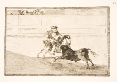 Een Spaanse ruiter in de arena breekt kleine speren zonder hulp van assistenten door Francisco de Goya
