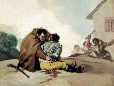 Broeder Pedro bindt El Maragato vast met een touw door Francisco de Goya
