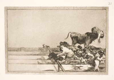 Vreselijke gebeurtenissen op de voorste rijen in de arena van Madrid en de dood van de burgemeester van Torrejon door Francisco de Goya