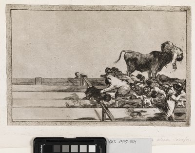 Vreselijke gebeurtenissen op de voorste rijen in de arena van Madrid en de dood van de burgemeester van Torrejon door Francisco de Goya