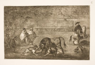 De honden worden op de stier losgelaten door Francisco de Goya