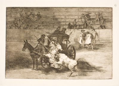 Gevecht vanuit een wagen getrokken door twee ezels door Francisco de Goya