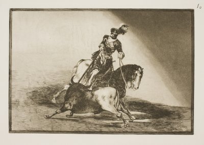 Karel V spietst een stier in de arena van Valladolid door Francisco de Goya