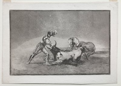 La Tauramaquia: Een Spaanse ridder doodt de stier nadat hij zijn paard heeft verloren, 1815-1816 door Francisco de Goya