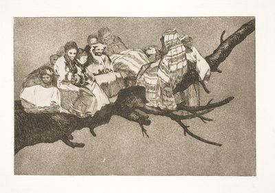 Belachelijke dwaasheid (Zich tussen de takken begeven / door zijn hoed spreken) door Francisco de Goya