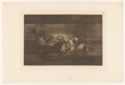 Man gespiest aan de hoorn van een stier door Francisco de Goya