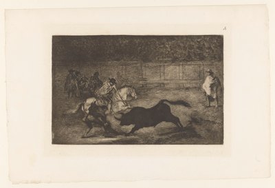 Man te paard steekt zijn lans in een stier Stierengevechten La Taureaumachie La Tauromaquia door Francisco de Goya