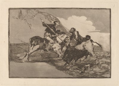 De Manier waarop de Oude Spanjaarden Stieren Jagen te Paard op het Open Veld door Francisco de Goya