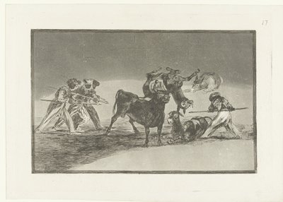 Moren en ezels in gevecht met een stier door Francisco de Goya