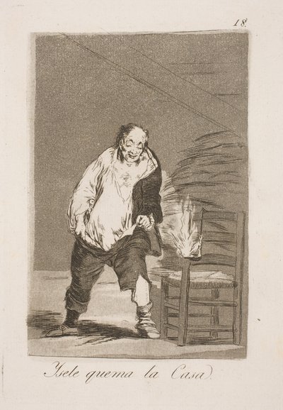 En men verbrandt zijn huis door Francisco de Goya