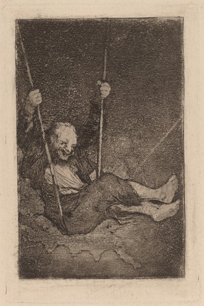 Oude man op een schommel door Francisco de Goya