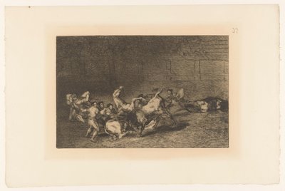 Picador steekt een lans in een stier door Francisco de Goya