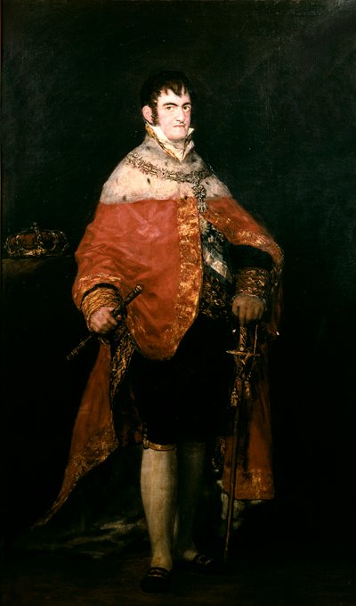 Portret van de koning van Spanje, Ferdinand VII (1784-1833) met zijn koninklijke mantel door Francisco de Goya