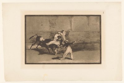 Stier wordt gegrepen door stierenvechters door Francisco de Goya