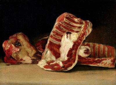 Stilleven van schapenribben en hoofd - De slagersbalie door Francisco de Goya
