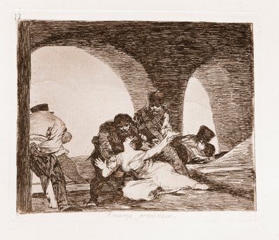 De rampen van de oorlog: Een man getuige van de verkrachting van zijn vrouw door Francisco de Goya