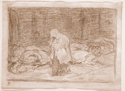 De rampen van de oorlog: Dodenbedden (voorbereidende tekening) door Francisco de Goya