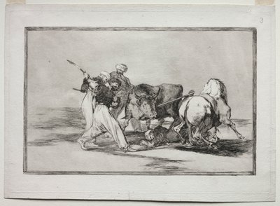De Moren Vestigden zich in Spanje, Gaven de Bijgeloof van de Koran op, Namen deze Jachtkunst Over en Spietsen een Stier in de Openlucht door Francisco de Goya