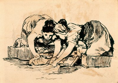 De wasvrouwen, laat 18e-begin 19e eeuw (tekening) door Francisco de Goya