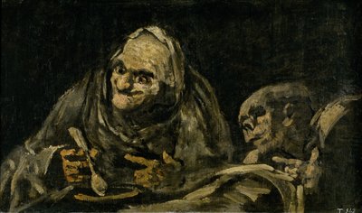 Twee Oude Mannen Eten Soep De Heksenbrouwsel door Francisco de Goya