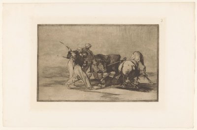 Vier mannen jagen op een stier door Francisco de Goya