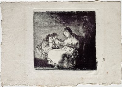 Vrouw leest voor aan twee kinderen La lectura, 1819-1825 door Francisco de Goya