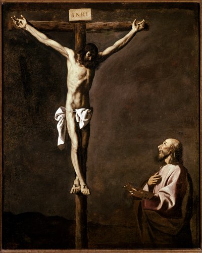 Kruisiging en schilder Zelfportret van de kunstenaar in de rol van Sint Lucas aan de voet van het kruis door Francisco de Zurbaran