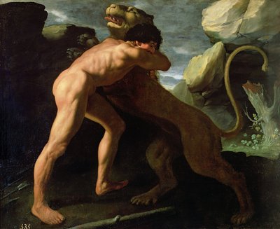 Hercules vecht met de Nemeïsche leeuw door Francisco de Zurbaran