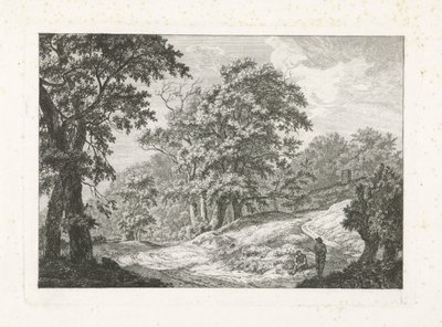Landschap met twee figuren naast de weg door Franciscus Andreas Milatz