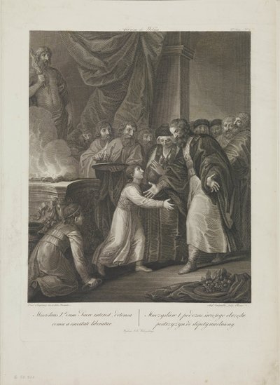 Mieszko I van Polen ontvangt de tonsuur door Smuglewicz, Franciszek (1745-1807). Lithografie, Eind 18e eeuw. Privécollectie door Franciszek Smuglewicz