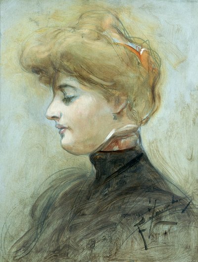 Hoofd van een blonde vrouw, ca. 1895 door Franciszek Zmurko