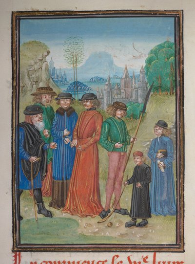 (detail) van een miniatuur van de Zeven Leeftijden van de Mens door Franco Flemish School