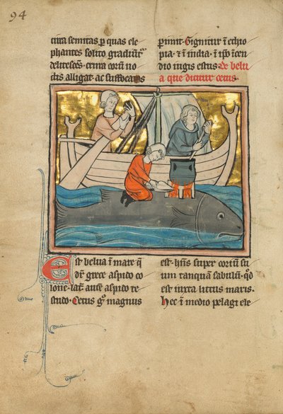 Een visser op de rug van een walvis, 1277 of later door Franco Flemish School