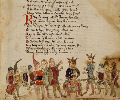 Attila de Hun en zijn hof, uit De oorlog van Attila door Nicola da Casola door Franco Italian School